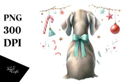 Watercolor Weimaraner with Christmas Decorations, PNG Product Image 1