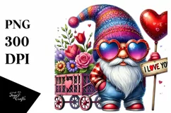 Valentines Gnome with Love You Sign, PNG Product Image 1