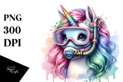Colorful Baby Unicorn Scuba Mask PNG Product Image 1