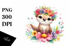 Cute Otter with Flower Crown, Transparent PNG Product Image 1
