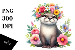 Cartoon Otter Flower Crown Clipart Product Image 1
