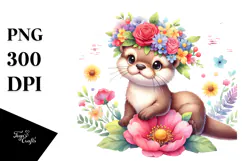 Cartoon Otter Flower Crown Clipart Product Image 1