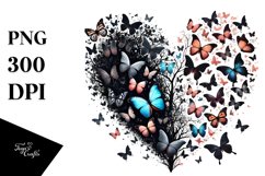 Digital Heart with Butterflies Silhouettes PNG Product Image 1