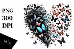 Digital Heart with Butterflies Silhouettes PNG Product Image 1