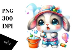 Crazy Baby Rabbit with Bubble Bucket PNG Product Image 1