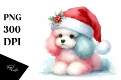 Cute Poodle with Santa Hat, Summer PNG Product Image 3