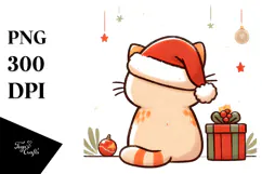 Christmas Cat with Santa Hat, PNG Product Image 1