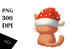 Christmas Cat with Santa Hat, PNG Product Image 1