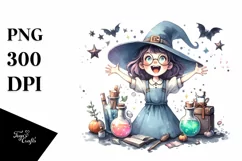 Watercolor Retro Excited Witch | Tshirt|Tumbler|Mug|Clipart Product Image 3