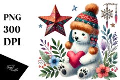 Boho Polar Bear on Star with Heart, Colorful PNG Product Image 1