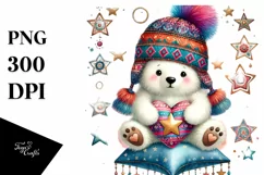 Boho Polar Bear on Star with Heart, Colorful PNG Product Image 1