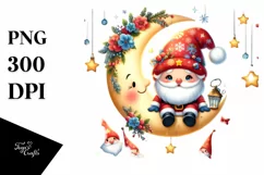 Santa with Gnomes Sitting on Moon PNG Product Image 3