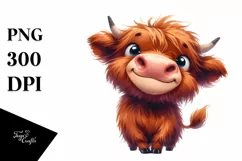 Watercolor Funny Highland Cow PNG Product Image 3
