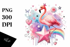 Adorned Flamingo on Star with Hanging Hearts PNG Product Image 1