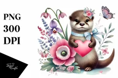 Boho Otter on Flower with Heart, Colorful PNG Product Image 1