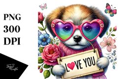 Puppy with Love You Sign, PNG Product Image 1