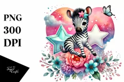 Baby Zebra on Star with Heart, PNG Product Image 1