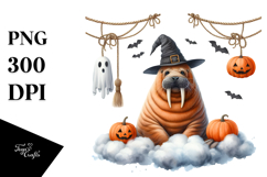 Walrus Dressed for Halloween on Cloud PNG Product Image 1