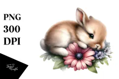 Sleeping Baby Bunny on Flower, PNG Product Image 1