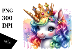 Colorful Baby Unicorn King Crown PNG Product Image 1