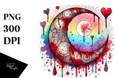 Simple Moon with Hearts watercolor PNG Product Image 1