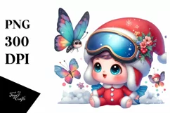 Watercolor Butterfly with Santa Hat PNG Product Image 3