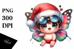 Watercolor Butterfly with Santa Hat PNG Product Image 1