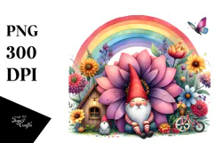 Gnome House with Rainbow and Colorful Flowers Product Image 1