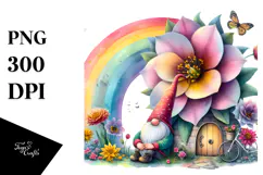 Gnome House with Rainbow and Colorful Flowers Product Image 1