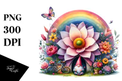 Gnome House with Rainbow and Colorful Flowers Product Image 1