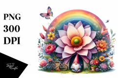 Gnome House with Rainbow and Colorful Flowers Product Image 1