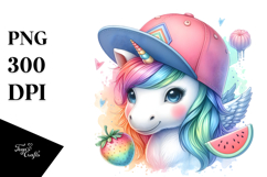Colorful Baby Unicorn with Baseball Cap, PNG Product Image 1