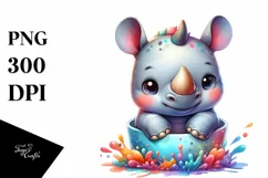 Colorful Rhino in Pocket Splash Clipart Product Image 1