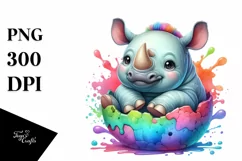 Colorful Baby Rhino Sitting in Pocket with Splashing | Product Image 3