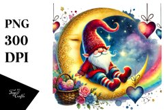 Colorful Gnome Sitting on Half Moon PNG Product Image 1
