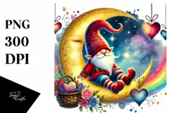 Colorful Gnome Sitting on Half Moon PNG Product Image 1