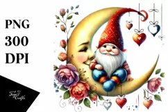 Colorful Gnome Sitting on Half Moon PNG Product Image 1