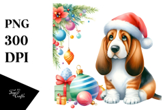 Colorful Basset Hound with Christmas Decor, High-Res PNG Product Image 1