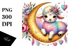 Cute Boho Lamb on Half Moon PNG Product Image 1