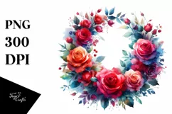 Vibrant Red Roses Wreath | Sublimation | Clipart Product Image 1
