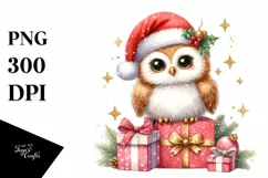 Cute Owl with Santa Hat, Transparent PNG Product Image 1