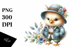 Cute Baby Rooster in Clothes PNG Product Image 1