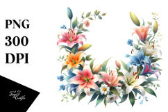 Colorful Lily Floral Frame PNG Product Image 1