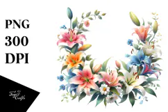 Colorful Lily Floral Frame PNG Product Image 1
