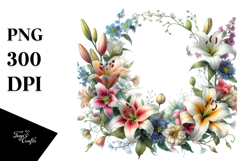 Colorful Lily Floral Frame PNG Product Image 1