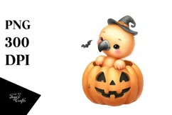 Simple Baby Flamingo in Halloween Pumpkin, Transparent PNG Product Image 1
