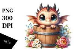 Watercolor Dragon with Flowers PNG Product Image 1