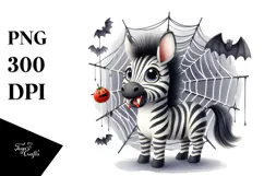 Funny Halloween Zebra Watercolor Clipart Product Image 1