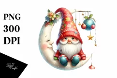 Santa with Gnomes Sitting on Moon PNG Product Image 1