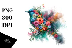 Colorful Bird with Flowers PNG Product Image 1